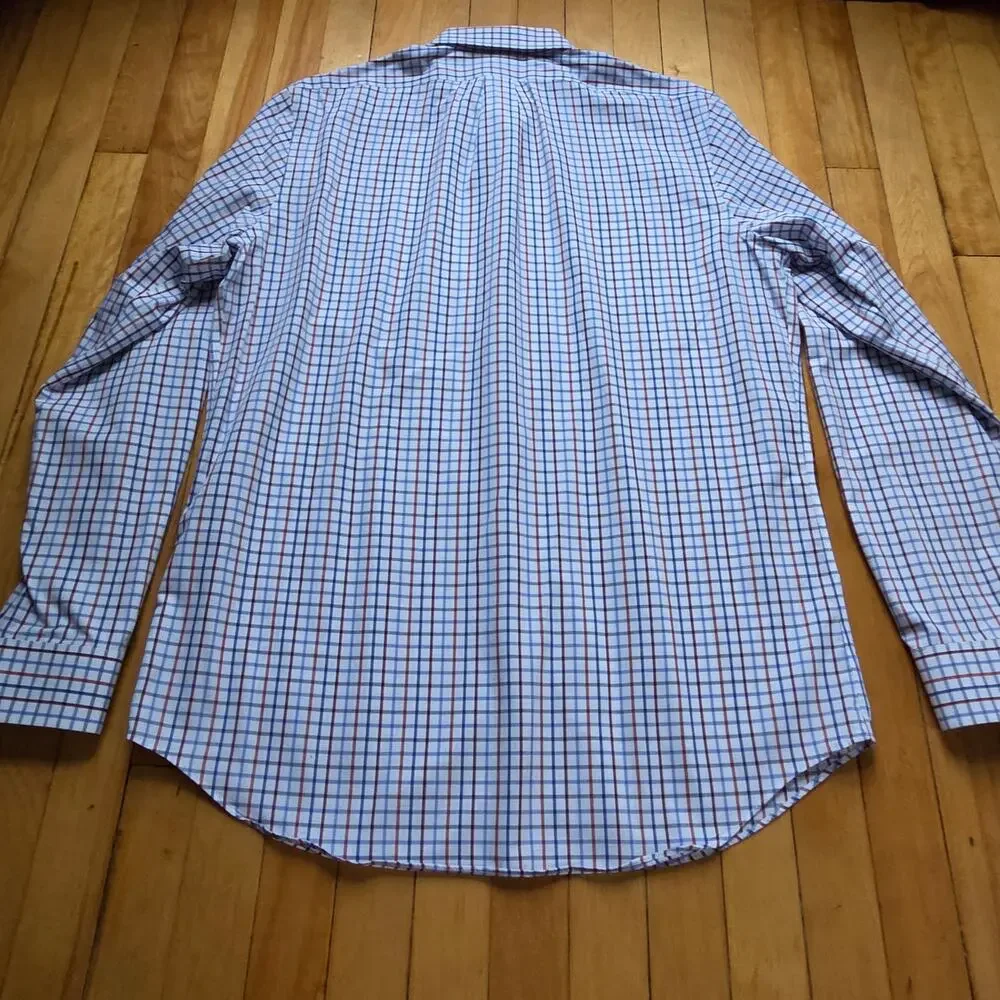 Banana Republic Men’s Non‑Iron Plaid Shirt Tall L Blue Brown Cotton Classic Fit